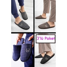 3'lü Erkek Ev Terliği Kışlık Terlik Misafir Terliği Yıkanabilir Ses Yapmaz