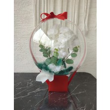 Büyülü Balon-Beyaz Çiçek Buketi Okaliptüs Doğum Sevgililer Günü Yıldönümü Hediye Kutusu Sepeti