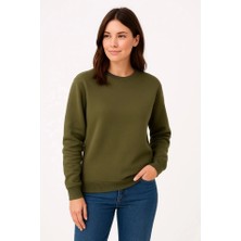 Üç Iplik Düz Bisiklet Yaka Sweatshirt - Haki