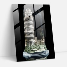 Popcas Pisa Eğik Kulesi 3D Cam Tablo - Pisa Eğik Kulesi Cam Sanatı Ev Dekorasyonu Duvar Dekorasyonu