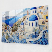 Popcas Santorini Cam Tablo - Mozaik Cam Duvar Sanatı - Santorini Mozaik Ilhamlı Sanat Eseri Duvar Dekorasyonu Modern Sanat