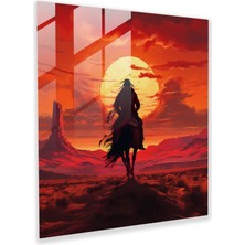 Popcas Kızılderili Savaşçı Cam Tablo - Kızılderili Cam Tablo Duvar Süsleme Çöl Manzarası