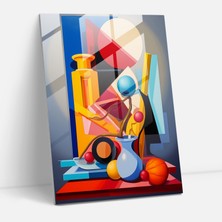 Popcas Pablo Picasso Soyut Natürmort Cam Tablosu - Canlı Renkler Cam Sanatı Geometrik Şekiller