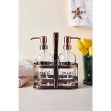 Rame Eskitme Metal Standlı Retro 2 Li Sıvı Sabunluk 500 ml