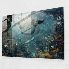 Popcas Deniz Altı Hayal Cam Tablo - Pre-Raphaelite Brotherhood Deniz Canlıları Fantazi Duvar Dekorasyonu