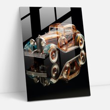 Popcas Gerçekçi Cam Heykel: Vintage Araba Cam Tablosu - Zamansız Şık Cam Heykel