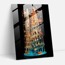 Popcas Pisa Eğik Kulesi Sürrealist Cam Duvar Sanatı - Modern Sanat Cam Sanat Ev Dekorasyonu
