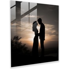 Popcas Romantik Günbatımı Siluet Cam Tablo - Romantik Cam Tablo Cam Duvar Sanatı Günbatımı