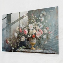 Popcas Rokoko Tarzı Boyama Çiçek Buketi Cam Tablo Ev Dekoru - Rokoko Tarzı Boyama Çiçek Cam Tablo