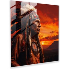 Popcas Kızılderili Başşef Portresi Cam Tablo - Kızılderili Başşef Zamansız Güzellik Cam Sanatı