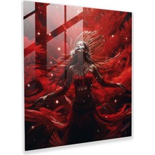 Popcas Kırmızı Kızılderili Dansçı Cam Tablo - Kızılderili Gerçeküstü Sanat Rüya Benzeri Manzaralar Cam Duvar Sanatı