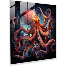 Popcas Uyumlu Ahtapot Cam Tablo - Ahtapot Görsel Olarak Etkileyici Cam Duvar Sanatı Modern Sanat