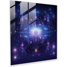 Popcas Kozmik Göksel Harita Cam Tablo - Yıldız Haritası Cam Duvar Sanatı Mavi Tonlar Göksel Harita