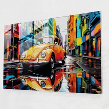 Popcas Pop Art Volkswagen Beetle Cam Tablo - Volkswagen Beetle Pop Art Ev Dekorasyonu Cam Sanatı