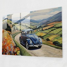 Popcas Kırsal Manzara Volkswagen Beetle Cam Tablo Sanatı - Volkswagen Beetle Cam Tablo Ev Dekorasyonu Modern Sanat