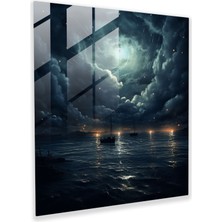 Popcas Ay Işığında Fırtına Cam Tablo Baskı - Fırtına Cam Tablo Cam Sanat Ev Dekorasyonu