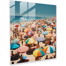 Popcas Dünyanın En Güzel Manzaraları - Renkli Plaj Cam Tablosu - Dünyanın En Güzel Manzaraları Şemsiyeler Cam Sanatı Güneşlenenler