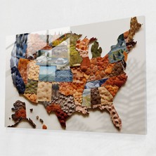 Popcas Modern Koleksiyon Birleşik Amerika Haritası Cam Duvar Sanatı - Amerika Birleşik Devletleri Haritası Cam Tablo Cam Sanat Malzemeler