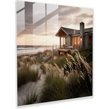 Popcas Deniz Kenarı Rustik Kır Evi - Okyanus Kaçamağı - Rustik Cam Sanatı Duvar Dekorasyonu Dalgalar