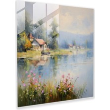 Popcas Dingin Göl Kenarı Köyü - Cam Tablo - Köy Modern Sanat Duvar Dekorasyonu