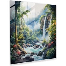 Popcas Dünyanın En Güzel Manzaraları - Tropikal Yağmur Ormanı Cam Tablo - Dünyanın En Güzel Manzaraları Majestik Şelale Duvar Dekorasyonu Tropikal Yağmur Ormanı