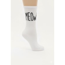 Kız Çocuk Meow Yazılı Pamuklu Soket Çorap M00762