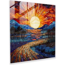 Popcas Mozaik Günbatımı Cam Tablosu - Günbatımı Modern Sanat Mozaik Cam Sanatı