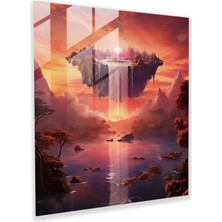 Popcas Dreamscape Günbatımı Cam Tablo - Günbatımı Cam Duvar Sanatı Gerçeküstü Dijital Sanat