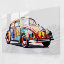 Popcas Volkswagen Beetle Geometrik Cam Tablo - Volkswagen Beetle Geometrik Volkswagen Beetle Cam Duvar Sanatı