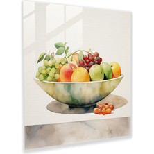 Popcas Natürmort Cam Tablosu: Meyve Kasesi - Natürmort Modern Sanat Cam Duvar Sanatı Çağdaş Suluboya