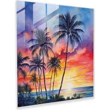 Popcas Tropikal Günbatımı Cam Tablo - Renkli Günbatımı Gökyüzü
