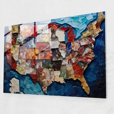 Popcas Amerika Birleşik Devletleri Haritası Mozaik Cam Tablo - Amerika Birleşik Devletleri Haritası Duvar Dekorasyonu Cam Tablo Mozaik Sanat Eseri