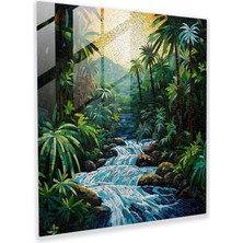 Popcas Tropikal Şelale Cam Mozaik - Modern Sanat Duvar Sanatı