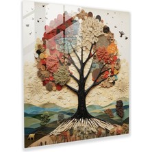Popcas Yaşam Ağacı Cam Tablo Baskısı - Modern Sanat Yaratıcılık Karışık Medya
