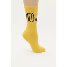 Kız Çocuk Meow Yazılı Pamuklu Soket Çorap M00762