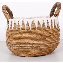 Mylamp Avanos Doğal Abaka El Yapımı Yuvarlak Kulplu Sepet  35X32X32 cm
