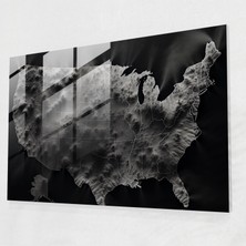 Popcas Siyah Beyaz Birleşik Amerika Haritası Cam Tablo Sanatı - Amerika Birleşik Devletleri Haritası Modern Sanat Siyah Beyaz Fotoğrafçılık Cazip