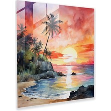 Popcas Dünyanın En Güzel Manzaraları - Soyut Günbatımı Cam Tablo - Dünyanın En Güzel Manzaraları Cam Sanatı Duvar Dekorasyonu Tropikal Plaj