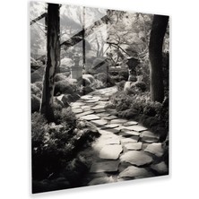 Popcas Zen Taş Yolu Cam Tablo - Siyah Beyaz Fotoğraf Duvar Dekorasyonu