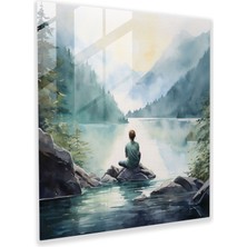 Popcas Zen Huzur Cam Tablo - Meditasyon Yapan Figür Su Rengi Suluboya Tablo Modern Sanat