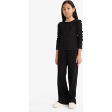 DeFacto 2'li Takım Fitilli Kaşkorse Uzun Kollu Tişört Eşofman Altı Kız Çocuk G0118A825AU