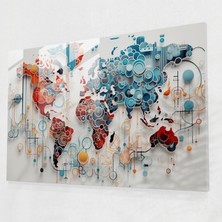 Popcas Geometrik Cam Duvar Sanatı - Dünya Haritası 2 Cam Tablo Detaylı Şekiller