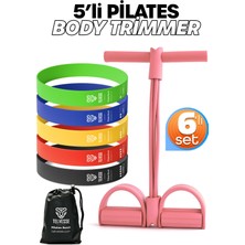 6lı Set Body Trimmer + Pilates Lastiği Seti Mekik Kürek Çekme Spor Kondisyon Egzersiz Aleti Pembe