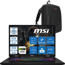 Msı Crosshaır 17 Hx Aı WD2XWGKG Intel Core Ultra 7-255HX  Aı 128GB 512GB SSD 8GB/RTX5070 115W 17″ 16:10 QHD+(2560 x 1600), 240Hz IPS Freedos Taşınabilir Bilgisayar W018XTRF33128G + Zettaçanta