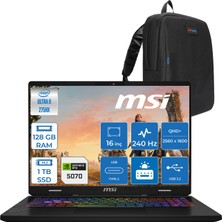 MSI Msı Crosshaır 17 Hx Aı D2XWGKG-017TR Intel Core Ultra 9-275HX Aı 128GB 1tb SSD 8GB/RTX5070 Gddr7 115W 18"2.5k (2560 x 1600, Wqxga) 240Hz  Freedos Taşınabilir Bilgisayar W017TRF43128G + Zettaçanta