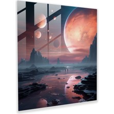 Popcas Dreamy Star Map Cam Tablo - Yıldız Haritası Ev Dekorasyonu Yüzen Gezegenler Modern Sanat