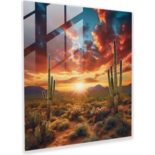 Popcas Güneybatı Saguaro Cam Tablosu - Güneybatı Günbatımı Gökyüzü Saguaro Kaktüsleri Cam Sanatı