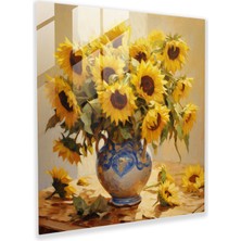 Popcas Canlı Güneş Çiçekleri Cam Tablo - Ev Dekorasyonu Için Canlı Güneş Çiçekleri Temalı Çerçevesiz Cam Tablo
