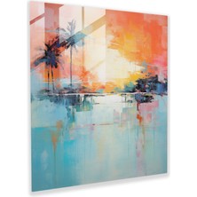 Popcas Tropikal Günbatımı Cam Tablosu - Tropikal Soyut Resim Duvar Dekorasyonu