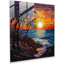 Popcas Tropikal Günbatımı Cam Tablo Sanatı - Ev Dekorasyonu Okyanus ve Tropikal Temalı